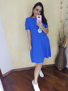 VESTIDO CURTO EVASE MALHA VISCOLYCRA AZUL - comprar online