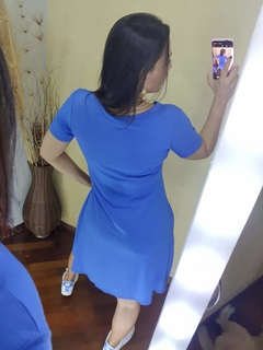 VESTIDO CURTO EVASE MALHA VISCOLYCRA AZUL - loja online