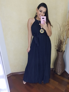 VESTIDO LONGO PLISSADO PRETO