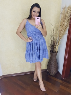 VESTIDO CURTO LASTEX AZUL JEANS