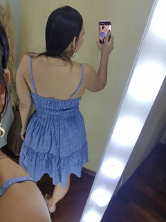 VESTIDO CURTO LASTEX AZUL JEANS - loja online