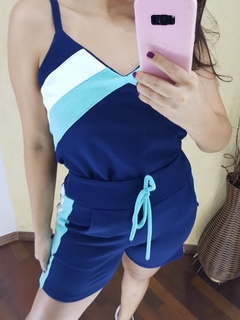 CONJUNTO REGATA + SHORT EM MALHA CREPE AZUL MARINHO E VERDE na internet