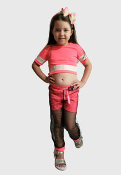 CONJUNTO INFANTIL MENINA MILLI E NINA BLUSA E CALÇA TULE NEON