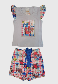 CONJUNTO INFANTIL MENINA ALEKIDS BLUSA E SHORT SAIA SMILE