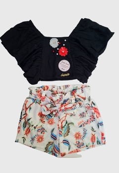 CONJUNTO INFANTIL MENINA ALEKIDS CROPPED E SHORT FLORES