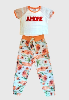 CONJUNTO INFANTIL MENINA MILLI E NINA BLUSA E CALÇA AMORE