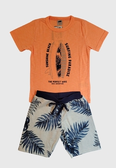 CONJUNTO INFANTIL MENINO MARLAN CAMISETA NEON E BERMUDA MOLETINHO SURFING