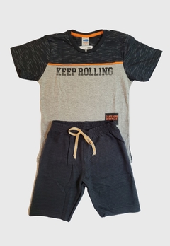 CONJUNTO INFANTIL MENINO MARLAN CAMISETA E BERMUDA KEEP ROLLING PRETA