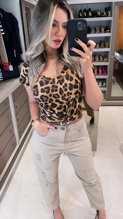 BLUSA FEMININA PODRINHA ESTAMPADA ONÇA MARROM ANIMAL PRINT - loja online