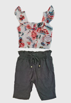 CONJUNTO INFANTIL MENINA ALEKIDS CROPPED E PANTACOURT FLORES