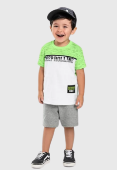 CONJUNTO INFANTIL MENINO MARLAN CAMISETA E BERMUDA KEEP ROLLING VERDE - loja online