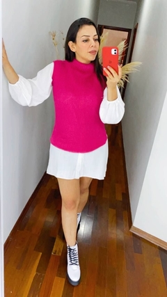 Imagem do COLETE FEMININO TRICOT REGATA TRICO ROSA INVERNO SOBREPOSIÇÃO FANG