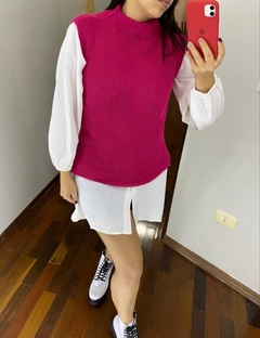 COLETE FEMININO TRICOT REGATA TRICO ROSA INVERNO SOBREPOSIÇÃO FANG