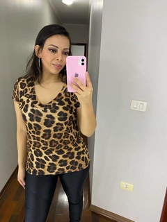 BLUSA FEMININA PODRINHA ESTAMPADA ONÇA MARROM ANIMAL PRINT