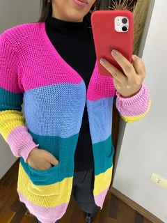 CARDIGAN KIMONO CASACO FEMININO TRICOT MANGA LONGA BARBIE COLORIDO BLUSA DE FRIO INVERNO - comprar online