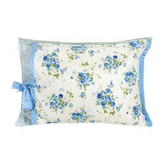 Fronha Azul Xadrez e Floral Algodão - Feito a Mão - 68x47cm - loja online