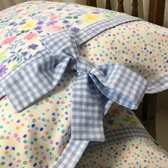 Fronha Estampada Azul Algodão - Feito a Mão - 70x50cm - loja online