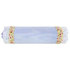 Rolinho Listrado Azul Claro com Detalhe Floral e Renda - Algodão 220 Fios - 43x13cm Com Enchimento