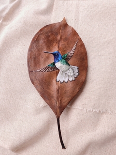 Beija-flor-azul-de-rabo-branco | moldura 24x24cm branca - comprar online
