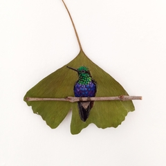 beija-flor-tesoura-verde | moldura 18x18cm branca
