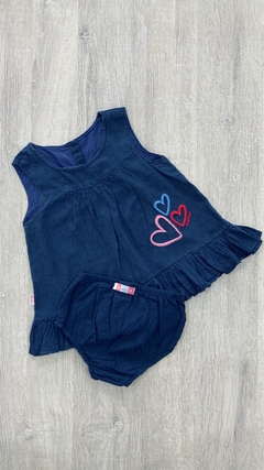 Vestido Owoko - Talle 3 (12 meses) - Azul plumetti con bombi - comprar online