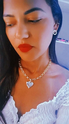 Cordão choker Feminino de Coração Folheado Ouro Com Elo português na internet