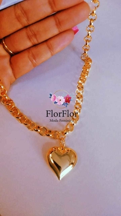 Imagem do Cordão choker Feminino de Coração Folheado Ouro Com Elo português