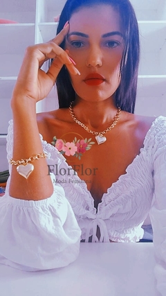 Cordão choker + Pulseira Conjunto Feminino de Coração Folheado Ouro Com Elo português - comprar online