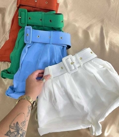 Short Feminino Alfaiataria Cintura Alta Com Cinto Moda Verão