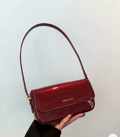 Bolsa Quadrada de Couro Envernizado Simples e Elegante Bolsa Cherry