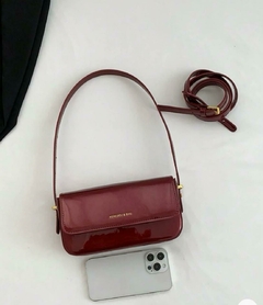 Bolsa Quadrada de Couro Envernizado Simples e Elegante Bolsa Cherry