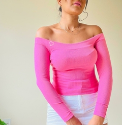 Cropped Feminino Manga Longa Rosa Detalhe Coração Bordado Ribana - FlorFlor Moda Feminina