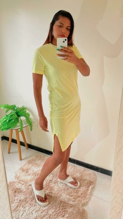 Vestido Midi Algodão Manga curta Com Fenda - comprar online