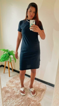 Vestido Midi Algodão Manga curta Com Fenda - comprar online