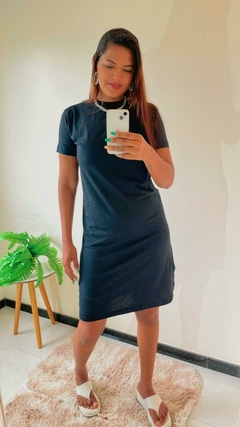 Vestido Midi Algodão Manga curta Com Fenda