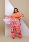 Calça Pantalona Cintura Alta Feminino Plus Size Estampado Verão