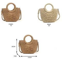 Bolsa feminina de palha praia verão lua pequena com alça transversal - FlorFlor Moda Feminina