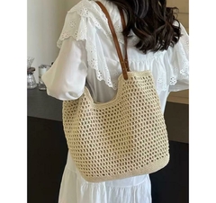 Bolsa De Crochê Bolsa De Praia Tecida Á Mão Para Férias Á Beira Mar Bolsa De Grande Capacidade - FlorFlor Moda Feminina