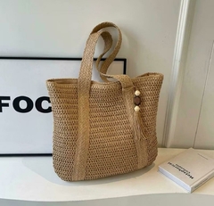 Bolsa De Palha Grande Verão De Ombro Com Chaveiro, Fechamento De Zíper - FlorFlor Moda Feminina