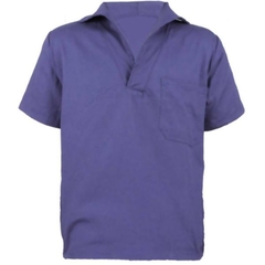 Camisa Gola italiana Manga Curta em Brim 100% algodão - Azul Marinho