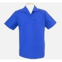 Camisa Gola Italiana Manga curta em Brim 100% algodão - Azul Royal