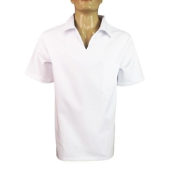 Camisa Gola Italiana, Manga curta em Brim 100% algodão - Branca
