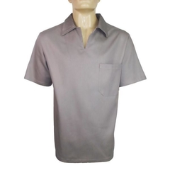 Camisa Gola Italiana, Manga curta em Brim 100% algodão - Cinza