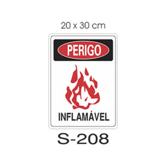 Placa de Sinalização - Perigo Inflamável - 20x30