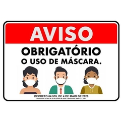 Placa em PVC 20x30 - Aviso Obrigatório o Uso de Máscaras