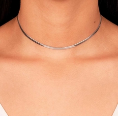 Choker Fita 3mm Banho de Ródio Branco - comprar online