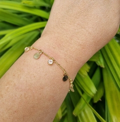 Pulseira Chapinha e Ponto de Luz Banho de Ouro 18K