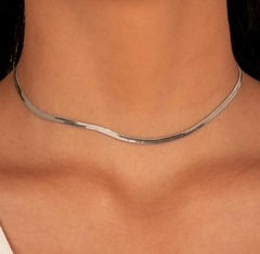 Choker Fita 3mm Banho de Ródio Branco