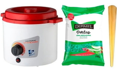 Combo 1 Cera Termic Stándard Plástico / Filtrado Manual x 0,8 Kg - Arcametal + 1 Cera en Perlas Vegetal x 200 g - Depimiel + 1 Espátula para Depilar Grande Cód. E12 x 1 unid - Jessamy