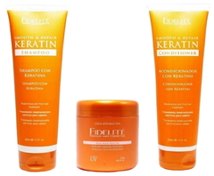 Combo 1 Shampoo con Keratina x 230 ml + 1 Máscara Capilar con Keratina x 270 g + 1 Conditioner con Keratina x 230 ml - Fidelité